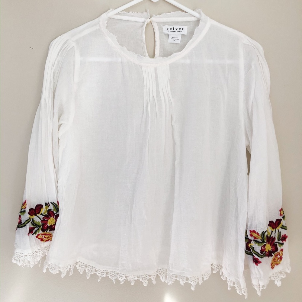 Anthro Floral Embroidery Sheer Top